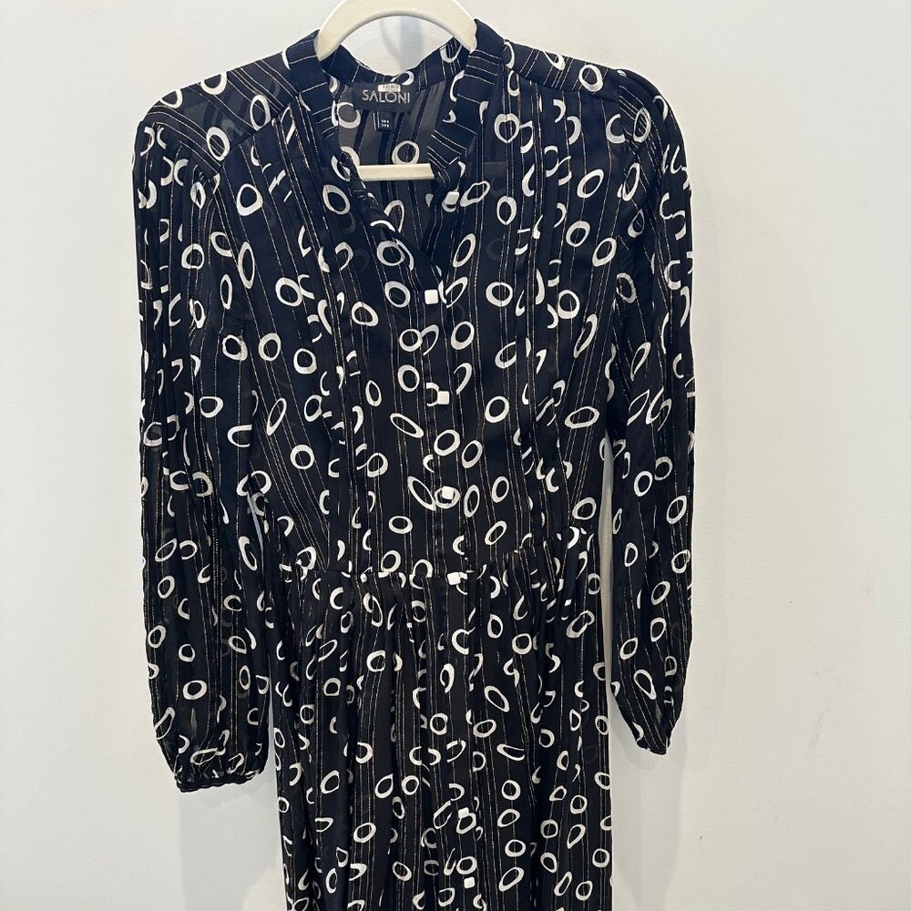 SALONI Women's Raquel Button Down Black Geometric Silk Dress